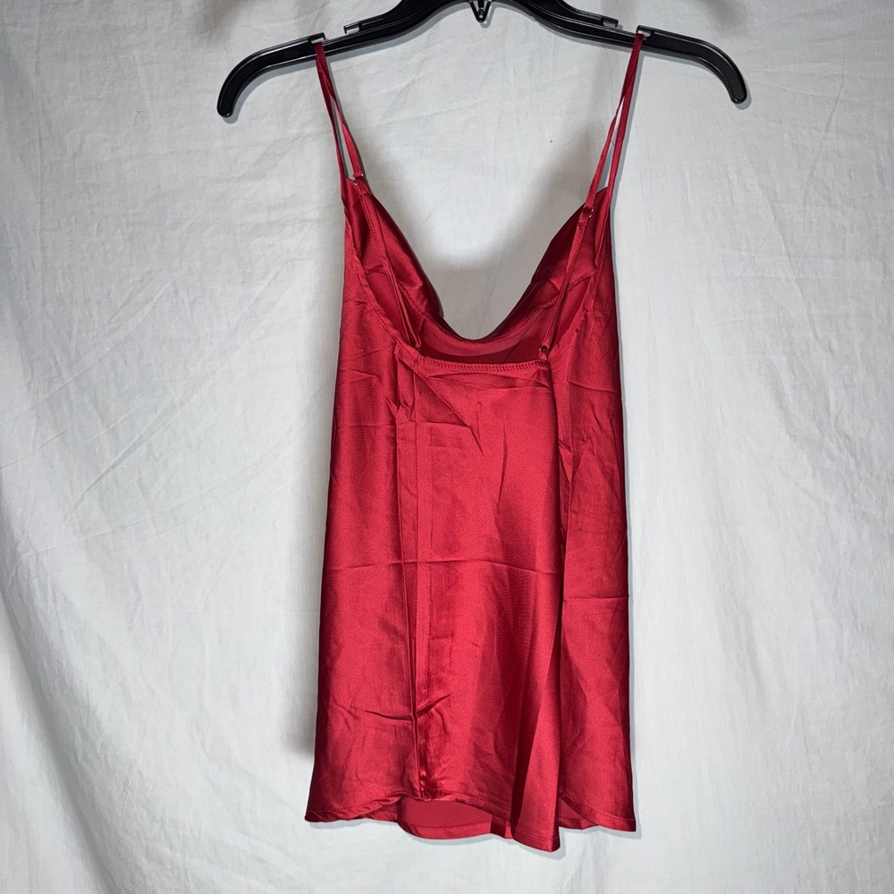 Womens Red Satin Cowl Neck Camisole Adjustable Spaghetti Strap Tank Top Small - Picture 2 of 4